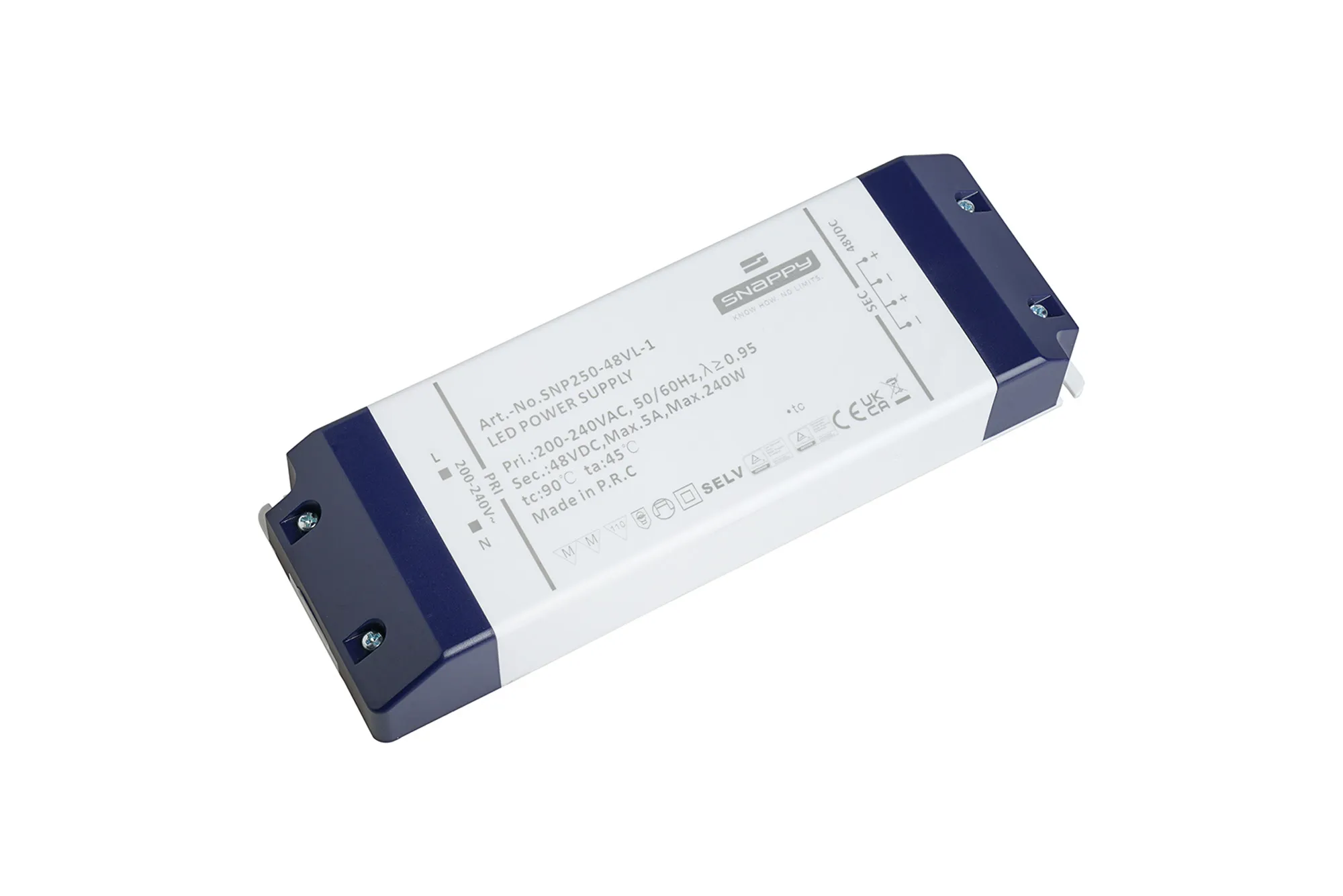 SNP250-48VL-1  SNP, 250W Constant Voltage Non-Dimmable LED Driver 48VDC 5A  IP20.